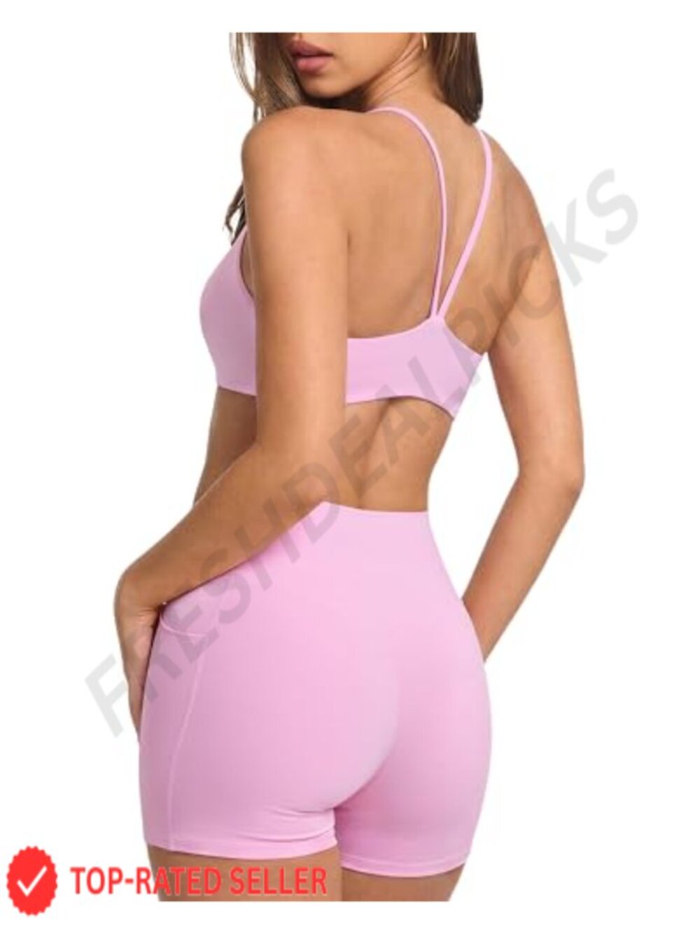 SUUKSESS 2 Piece Workout Set Sleeveless Sports Bra High Waist Shorts Pockets